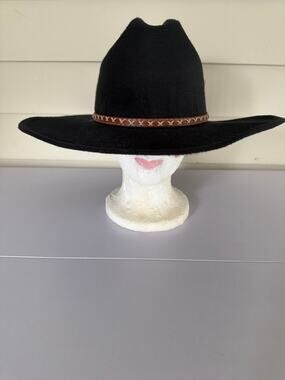 Pigalle Black Felt Western Cowboy Hat Studded Band Wide Brim L XL Rancher Boho
